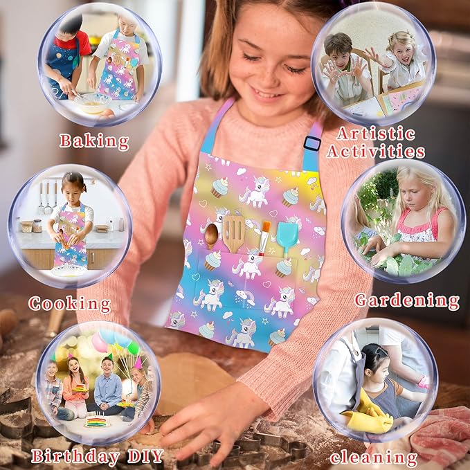 Kids Aprons for Girls Toddler Aprons with Pockets for Kids Cooking Baking Painting Crafting Art Gardening Adjustable