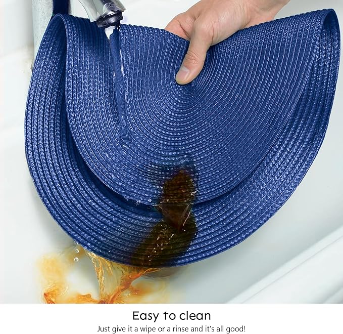 AHHFSMEI Placemats Set of 6 for Dining Table Washable Woven Non-Slip 18x12 inches Placemat Heat-Resistant Durable Table Mats for Dining Table Easy to Clean(Navy Blue)