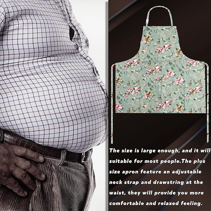 LOLOMLO Oversize Canvas Cotton Apron, Extra Large Aprons with Long Strap, Adjustable Neck Tear Resistant Plus Size aprons