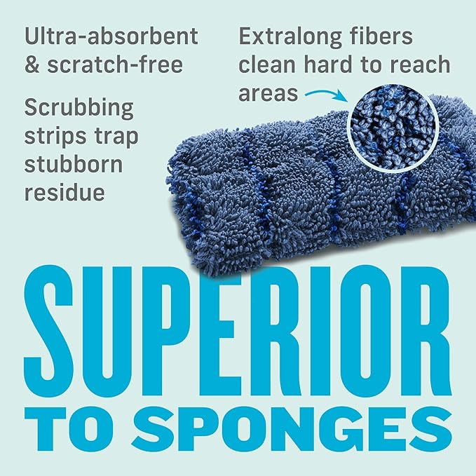 E-Cloth Kitchen Dynamo, Premium Microfiber Non-Scratch Kitchen Dish Scrubber Sponge, Ideal for Dish, Sink and Countertop Cleaning, 100 Wash Guarantee, Blue, 1 Pack