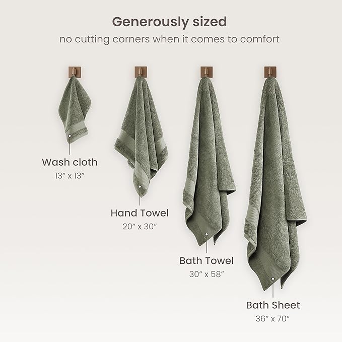 BIOWEAVES 100% Organic Cotton 700 GSM Plush Premium Washcloths 13" x 13" GOTS Certified, Face Towels Perfect for Home & Bathroom - Sage, Pack of 12