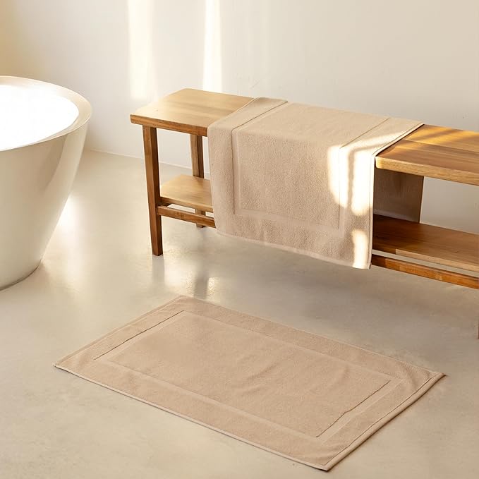 SALBAKOS 100% Turkish Cotton Bath Mat Set 2-Piece - 20x34 inch, Hotel & Spa Collection, Soft, Absorbent, Long Lasting, Durable Bathroom Rugs | Made in Turkey (Taupe, 2 Bath Mats)