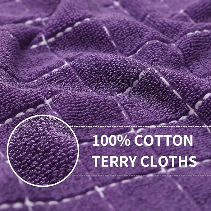 Homaxy 100% Cotton Terry Kitchen Towels(Purple, 13 x 28 inches), Checkered Designed, Soft and Super Absorbent Dish Towels, 6 Pack