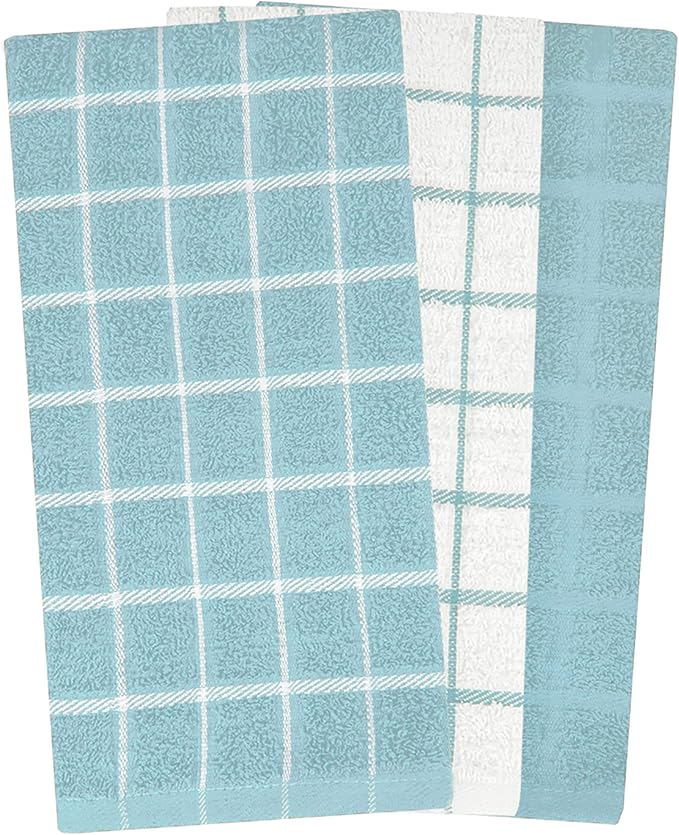 Ritz Premium 100% Cotton Terry Check Kitchen Dish Towels - Highly Absorbent, Super Soft, Long-Lasting, 25"x15", 3-Pack, Dew
