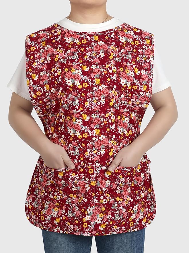 Women Cobbler Apron with 2 Pockets, Vintage Floral Aprons for Women Chef Apron for Baking, Cooking, Gardening