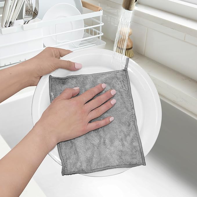 Oggi Bambou Odor-Free Kitchen Washcloths - Natural Kitchen Dish Cloths, 91% Bamboo-Derived Rayon Cellulose Fiber, Reusable, Absorbent, Hygienic, Fast Dry, Durable, Non-Scratch, Lint-Free - 6 pcs, 7x9