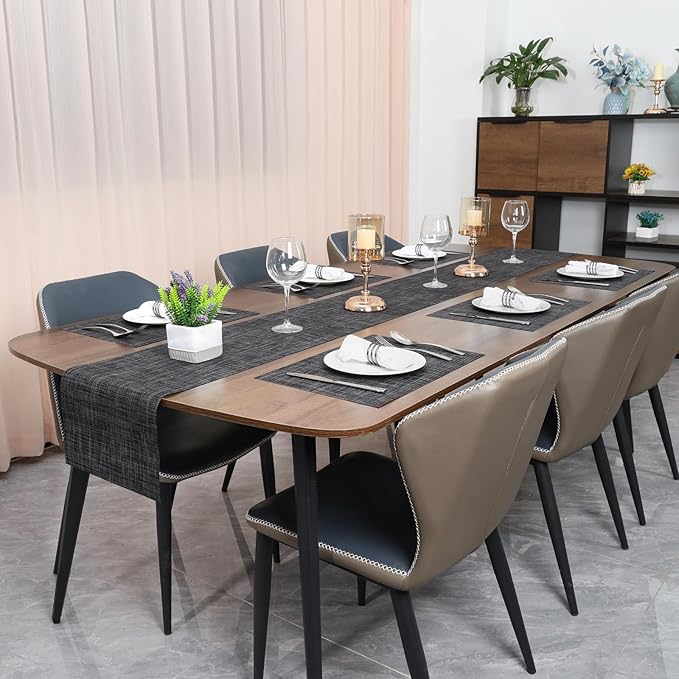 Myir JUN Placemats Set of 6, Vinyl Woven Placemats Place Mats Indoor Washable Table Mats Non-Slip Place mats for Dining Table (Dark Gray-Black, Set of 6)