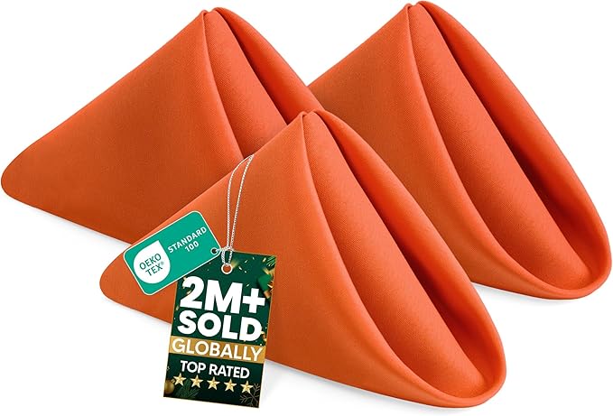 Utopia Home Orange Cloth Napkins (12 Pack, 17x17 Inches), Ideal Dinner Napkins for Halloween, Thanksgiving, Party, Wedding and Lunch/Dinner