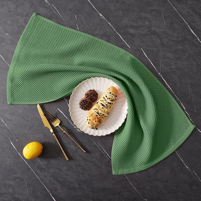 Homaxy 100% Cotton Kitchen Towels and Dishcloths Set, 12 x 12 Inches and 13 x 28 Inches, Set of 12 Bulk Kitchen Towels Set, Ultra Soft Absorbent Dish Cloths for Washing Dishes, Grass Green