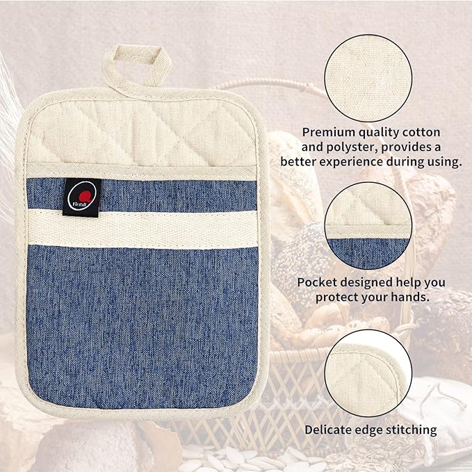 Oven Mitts and PotHolders Sets, 4 Pcs Kitchen Oven Glove High Heat Resistant 400°F Pot Holders for Kitchen, Non-Slip Neoprene Oven Mitts are Suitable for Cooking, Baking (Blue)
