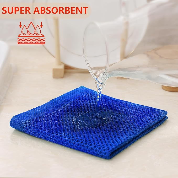 Kitinjoy 100% Cotton Kitchen Dish Cloths (12 X 12 Inches, Blueberry), 6 Pack Waffle Weave Ultra Soft Absorbent Dish Towels for Drying Dishes Quick Drying Kitchen Towels Dish Rags