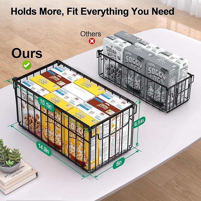 MSERCUOR Freezer Organizer Bins, 4 Pack Stackable Deep Chest Freezer Organizer Bins, Foldable Baskets with Handles, Black Storage Container Baskets for 5/ 7 Cu.FT Deep Freezer Sort Frozen Meats