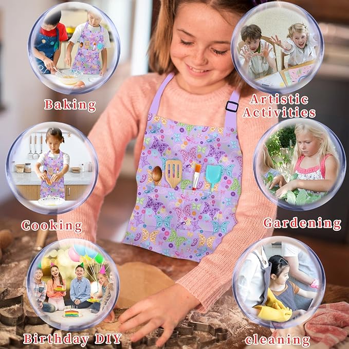 Kids Aprons for Girls Toddler Aprons with Pockets for Kids Cooking Baking Painting Crafting Art Gardening Adjustable