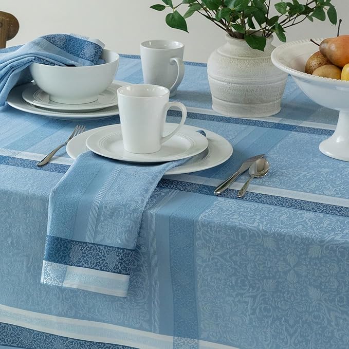 Benson Mills Ravenna Yarn Dyed Jacquard Heavyweight Fabric Table Cloth, Everyday, Parties, Weddings, Holiday, Spring, Summer, and Easter Tablecloth (60" x 144" Rectangular, Blue)