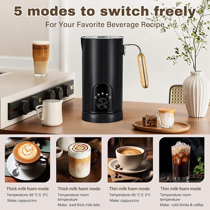 2026 Upgraded Milk Frother and Steamer, 19.9 OZ Detachable Milk Frother for Coffee with Temperature Display, 5 in 1 Large Capacity Automatic Warm and Cold Foam Maker for Coffee, Latte, Cappuccino
