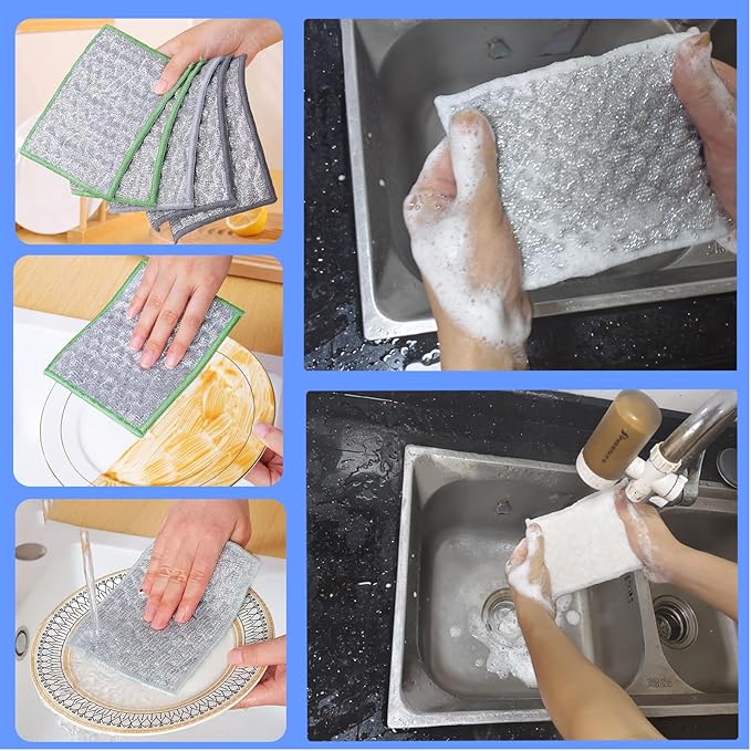 New thickened double-sided metal wire dishwashing cloth, suitable for both dry and wet use, scratch free dishwashing cloth, suitable for kitchen cleaning, cookware, tableware, sink (2 pieces)