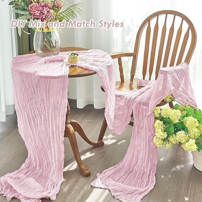 IVAPUPU 10 Pcs Cheesecloth Table Runner - 10ft Pink Spring Boho Gauze Cheese Cloth Table Runners for Baby Shower Decorations Wedding Party Summer Garden Farmhouse Decor