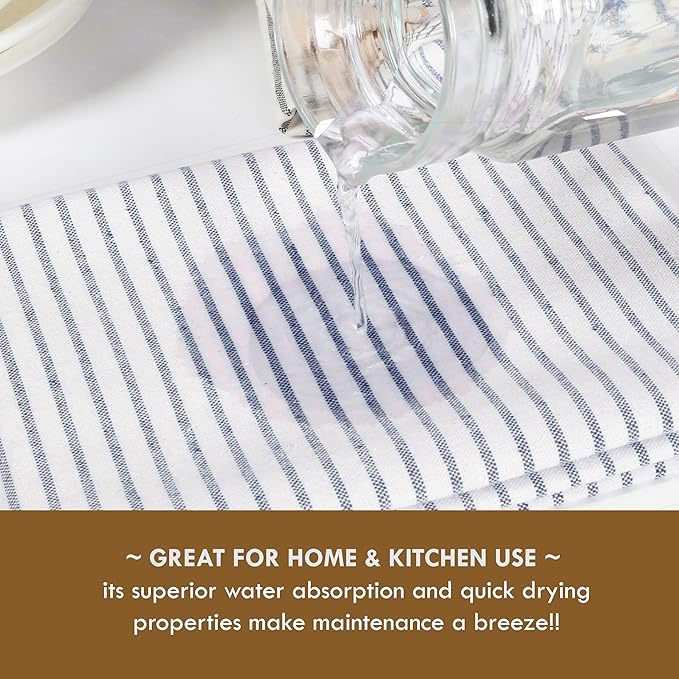 TWINY threads Set of 4 Vintage Stripe Kitchen Towels (18x26 Inches) Premium Tea Towels with Hanging Loop, Highly Absorbent 100% Cotton Bulk Kitchen Hand Towels for Drying Cleaning - Ink Blue