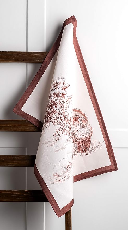 Maison d' Hermine Kitchen Towels Set of 3 100% Cotton 20" x 27.5" Reusable Cloth Tea Dish Towels Absorbent with Hanging Loop for Kitchen Dining Thanksgiving Christmas Decorations (Holy Jouy - Brown)