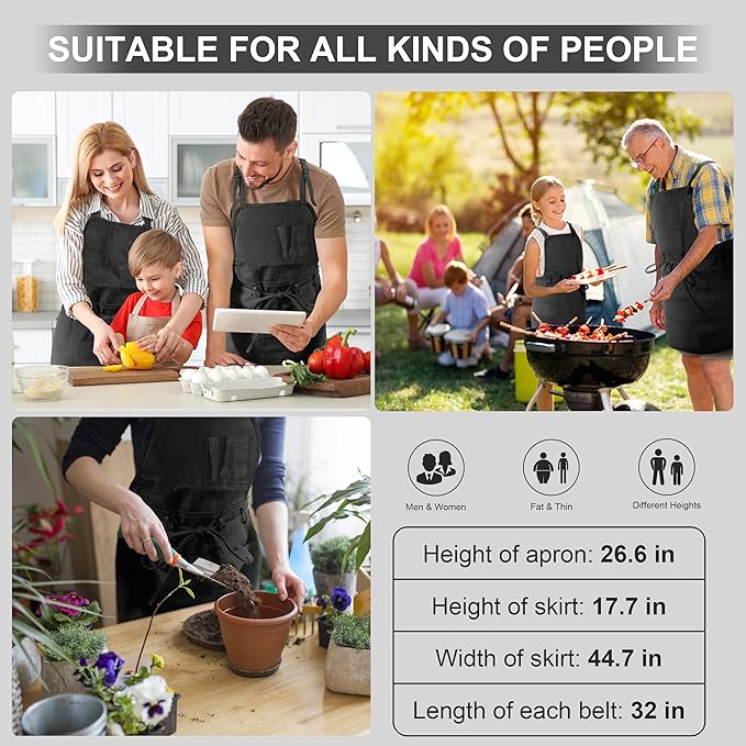 MyLifeUNIT Artist Apron, Adjustable Painting Apron with 10 Pockets for Arts and Craft, Black Canvas Pottery Apron for Women Men (Shoulder Straps Apron)