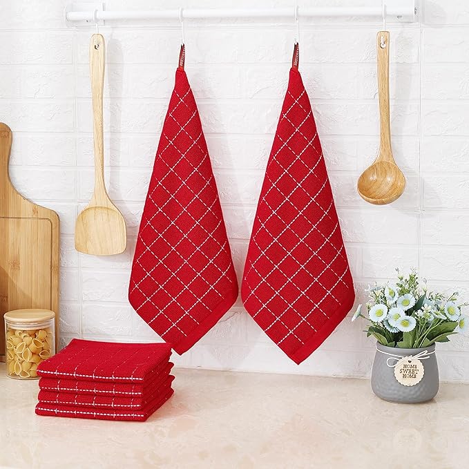 Homaxy 100% Cotton Terry Kitchen Dish Cloths, Ultra Soft and Absorbent Dish Towels for Kitchen, Suitable for Drying and Washing Dishes, 4 Pack, 12 x 12 Inches, Red