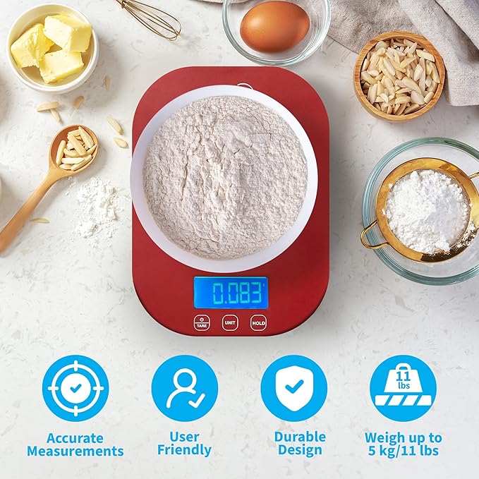 Smart Weigh Red Digital Kitchen Scale for Cooking, Weight Loss, Calorie Tracking, Baking, Food Portion Control, and Meal Prep - Accurate Measurements in Grams and Ounces