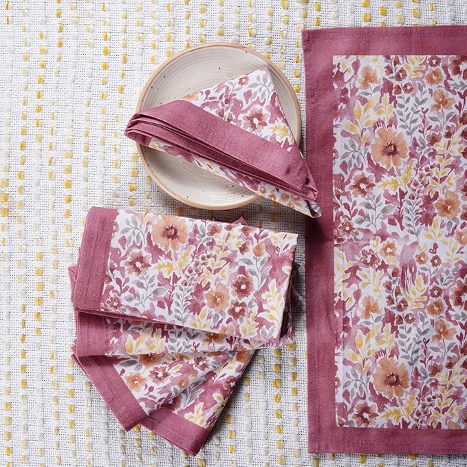 TARAN LIVING Cotton Cloth Napkins Reusable Floral Napkin Printed Dinner Napkin Set Cloth Daily Use Machine Washable Dish Cloth Gift for Valentine Home Decor Set of 4, Multicolor Print, 18x18 Inches