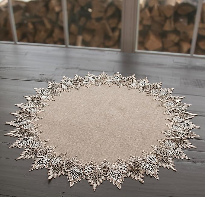 LINENS ART AND THINGS Lace Doily Neutral Earth Tones Table Topper Placemat Beige Brown (23 inch Round)