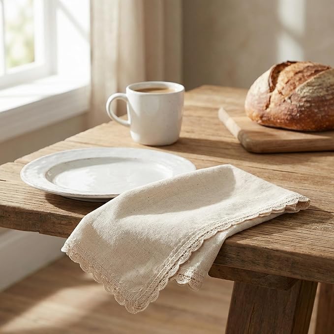 Flax Lace Cloth Dinner Napkins Set of 4 Natural - 20x20 Inches, Premium Cotton Linen Reusable Dinning Table Napkin Ideal for Spring, Easter, Birthday | Washable Everyday Use Napkin for Banquet Event