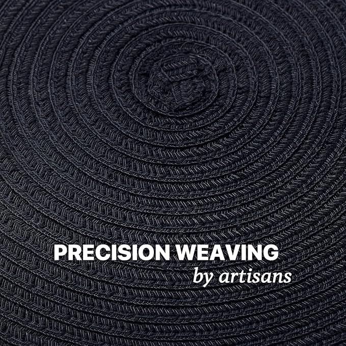 Round Placemats Set of 12 Woven Placemats Washable Braided Table Mats for Dining Table Heat Resistant Non-Slip Circle Place Mats(Black)