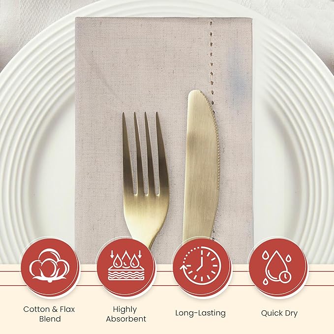 Vintage Vista Cotton & Flax Fall Cloth Napkins Set of 12 (18" x 18") - Table Napkins Cloth Washable & Reusable for Everyday Use & Easter - (Natural Color)