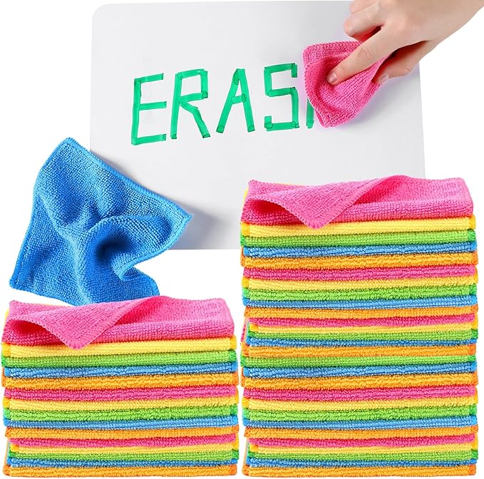 Tanlade Cleaning Cloth Dry Erase Cloth Cleaning Rags Reasonable Kitchen Towels Microfiber Towels Cars Wash(6 x 6 Inch,Green/Blue/Yellow/Pink/Orange,50 Pcs)