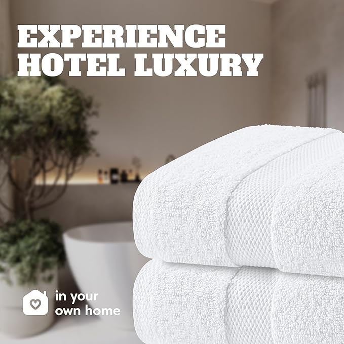 Wealuxe White Bath Towels Set of 4 — 27 x 54 Inch, 100% Ring Spun Cotton 650GSM, Extra Absorbent, Soft White Towels for Bathroom, Shower, Hotel, Spa