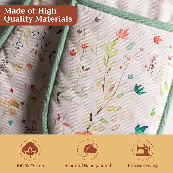Maison d' Hermine Double Oven Mitts 100% Cotton 7"x35" Double Oven Mitt Heat Resistant BBQ Cooking Gloves with Loop Baking Grilling Gifts for Mothers Day Spring Summer (Colmar)