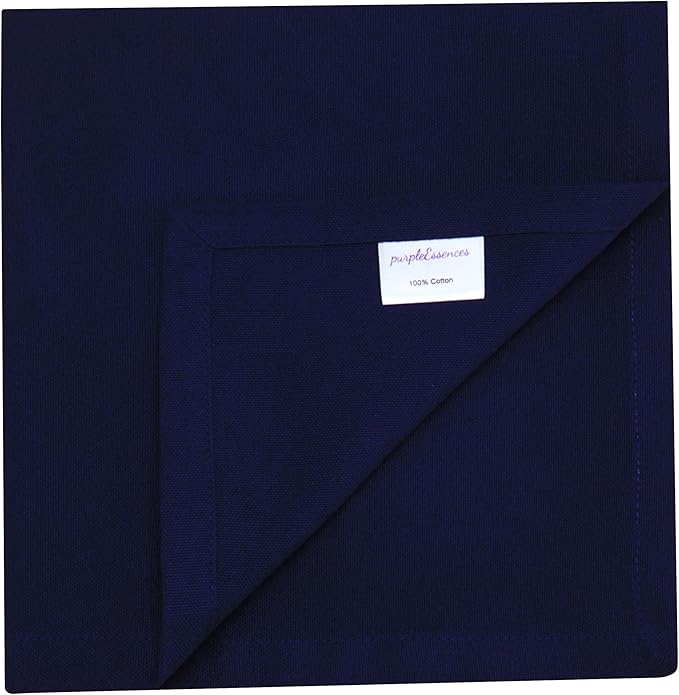 PurpleEssences Set of 12 Cloth Dinner Napkins 100% Cotton 18x18 Inch - Soft Durable Washable - Ideal for Farmhouse Party Spring Easter Summer - Perfect Everyday Use Table Linen - Navy Blue