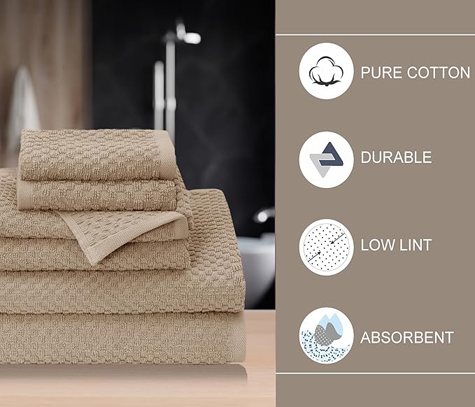 COTTON CRAFT Waffle 6 Piece Towel Set - 100% Cotton - 2 Oversized Luxury Euro Spa Waffle Weave Large Bath Towels, 2 Hand Towels, 2 Washcloths - Absorbent Quick Dry Hotel Bathroom Shower Pool - Linen