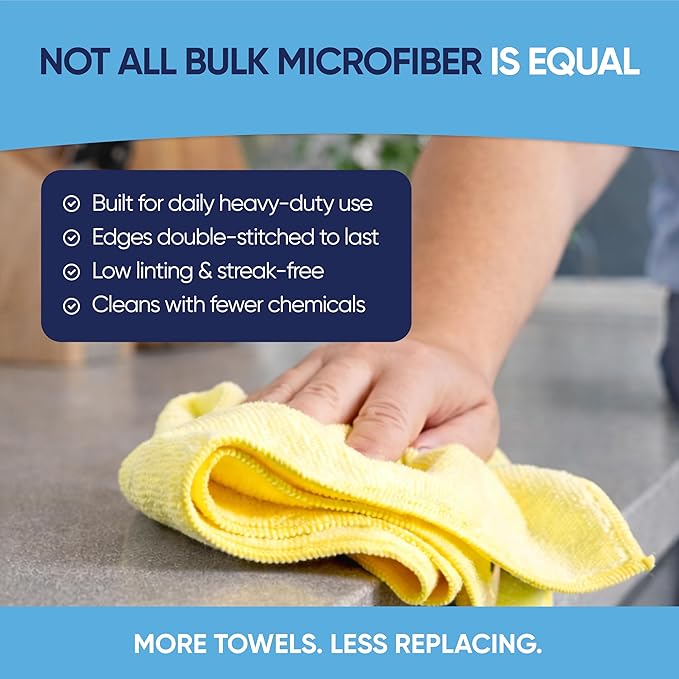 Bulk 12” X 12” All Purpose Microfiber Towels Wholesale - Case Quantity (400 Count) | No Fraying | High Density Microfiber | Zero Chemical Cleaner | Long-Lasting (Black)