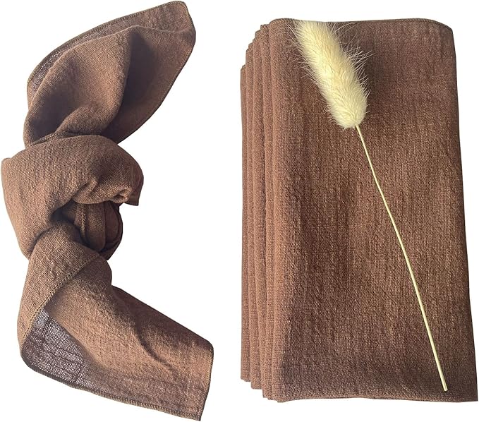 EHLDekol Gauze Cloth Napkins 6 Pack 16x16 Inches 100% Natural Soft Cotton Weddings Decorative Parties Family Everyday Use Bulk Linen Dinner Napkins (Brown, 6 Pack)
