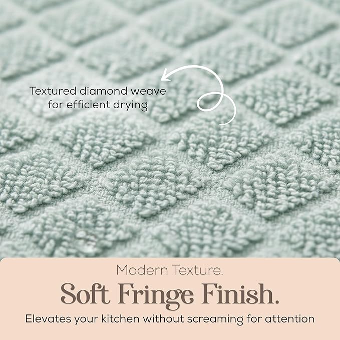 MosJos Kitchen Towels, Set of 4 Hand Towels, Blue Diamond Pattern Drying Towels 18 x 28 Super Absorbent Cotton Hand Cloths with Fringed Edges, Everyday Essentials Kitchen Linens