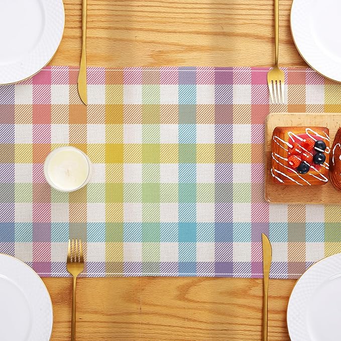 ONFAON Easter Buffalo Plaid Check Table Runner Spring Holiday Decoration Farmhouse Home Dining Room Kitchen Table Decor (13" x 72")