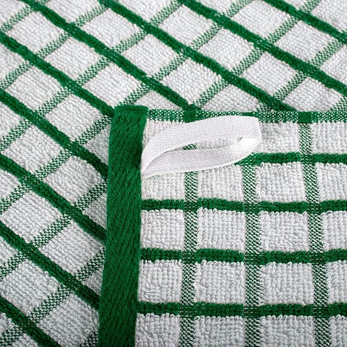 White Classic Premium Dish Towels for Kitchen, with Hanging Loop [8 Pack] Heavy Duty Absorbent 100% Cotton 410 GSM Terry Kitchen Towels, 16x26 (Green)