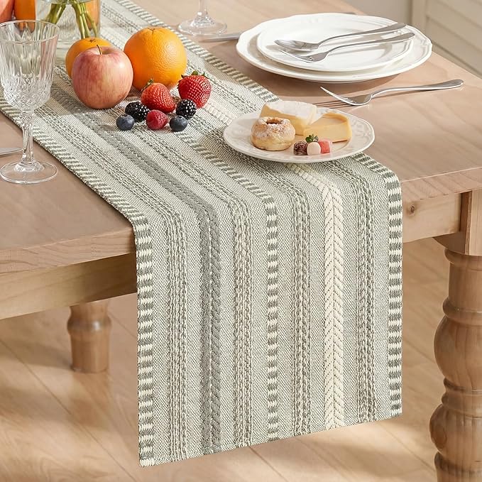 Artoid Mode Dark Grey Farmhouse Woven Table Runner, Seasonal Holiday Rustic Kitchen Dining Table Decoration for Home Party Decor 12x72 Inch