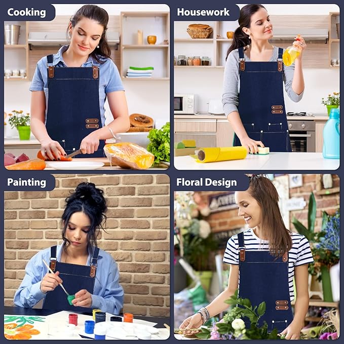Apron for Men Women, Chef Apron with Adjustable Neck Strap, Heavy Duty Apron with Pockets, for Cooking, Gardening