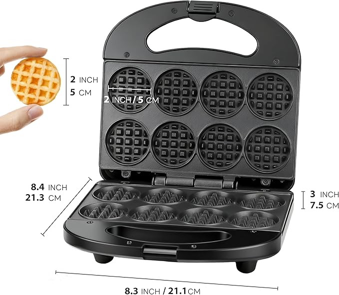FineMade Mini Waffle Maker, Mini Waffle Iron, Waflera Electrica, Small Waffle Maker for Kids, Baby wafflera, Makes 8×2" Tiny Waffle Bites, Non-stick Surface, Ideal for Breakfast, Dessert and Snacks