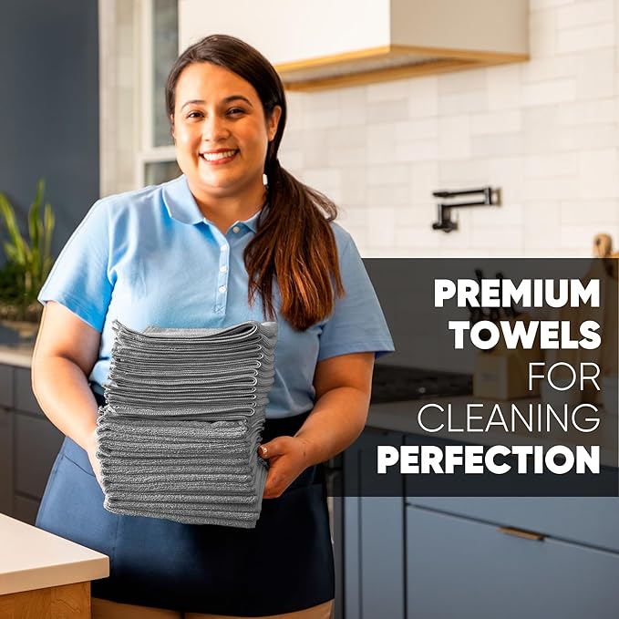Kitchen Towels - Microfiber Waffle Weave Towels | Absorbent, No Lint, Thick, Reusable, Commercial, Soft, Hand, Tea, Glass, Bar, Sublimation Blank, Polyester Cloths (Gray, 16 x 24 (6 Pack))