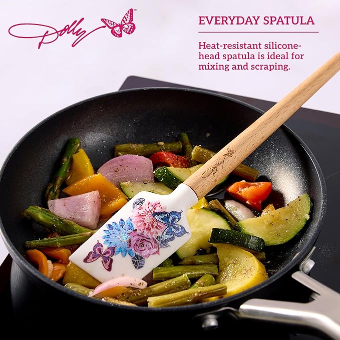 Dolly Parton Spatula and Whisk Set - Rose Kitchen Utensils with Floral and Butterfly Pattern Design - Heat Resistant Silicone Cooking Tools - 2 Piece Baking Essentials Set