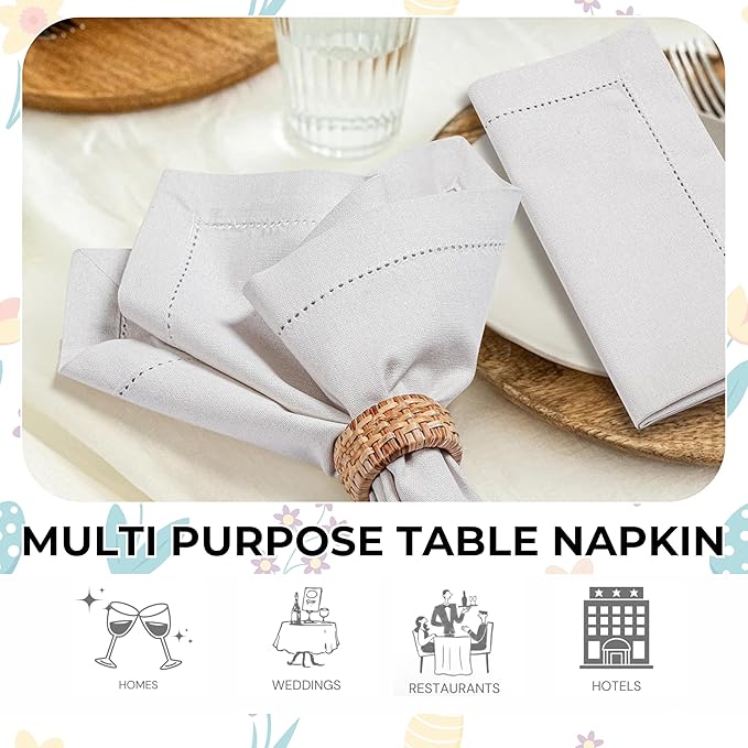 Bedding Craft Cotton Dinner Cloth Napkins Set of 12 – 18x18 Apricot Gelato Moonstruck Hemstitched – Machine Washable Fabric Napkins for Weddings, Baby Showers, Thanksgiving & Gifting