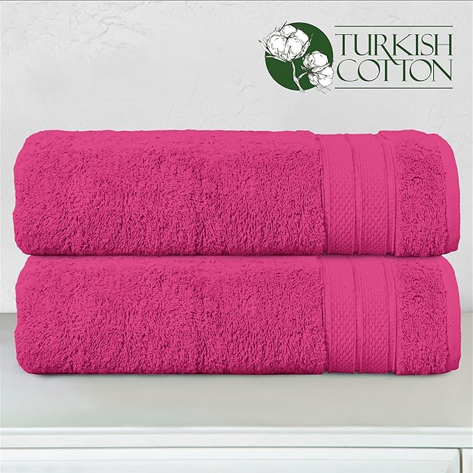 Elegant Comfort Three Line Popcorn Towel Set for Bathroom 27 x 54 inches, Premium Hotel Quality 2-Pack Bath Towels, 100% Turkish Cotton, Soft and Durable, Quick Dry and Highly Absorbent, Hot Pink