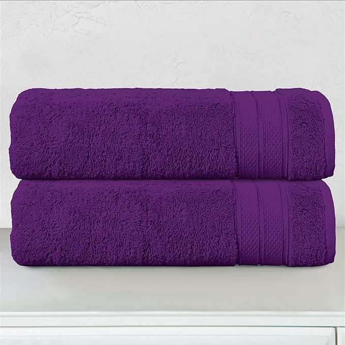 Elegant Comfort Three Line Popcorn Towel Set for Bathroom 27 x 54 inches, Premium Hotel Quality 2-Pack Bath Towels, 100% Turkish Cotton, Soft and Durable, Quick Dry and Highly Absorbent, Purple