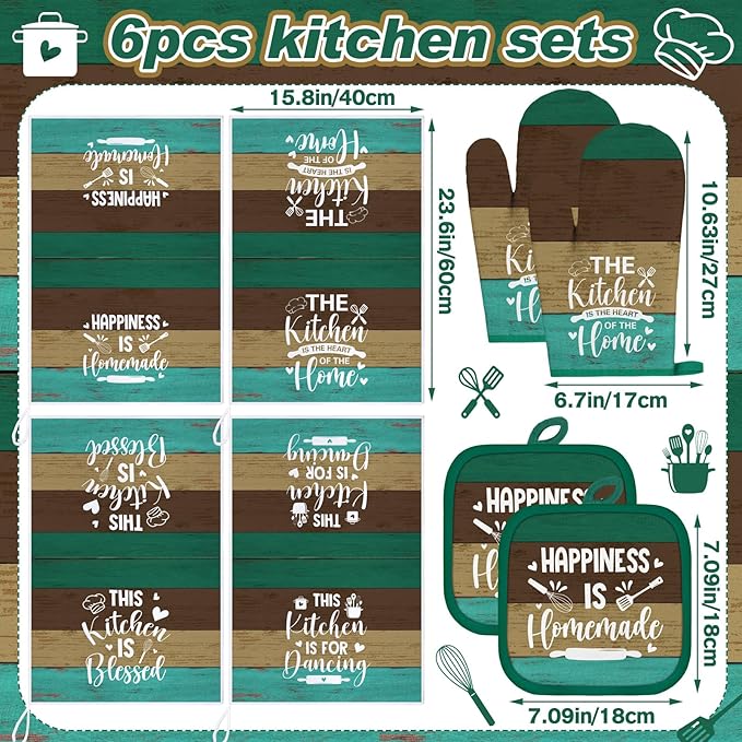 Fourluoo 8 Pcs Mint Kitchen Towels and Dishcloths Sets Oven Mitts and Pot Holders Sets Absorbent Kitchen Gloves Potholders Heat Resistant for Chef Baking Cooking